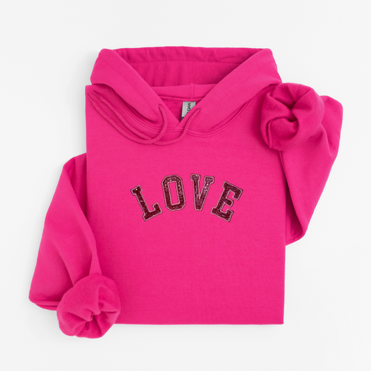 LOVE Varsity Glitter Embroidered Hoodie