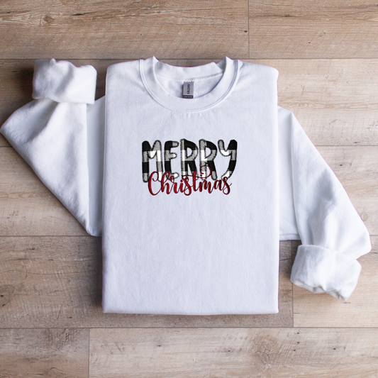 Buffalo Plaid Merry Christmas Applique Crewneck Sweatshirt