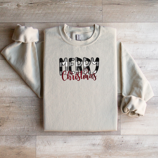 Buffalo Plaid Merry Christmas Applique Crewneck Sweatshirt