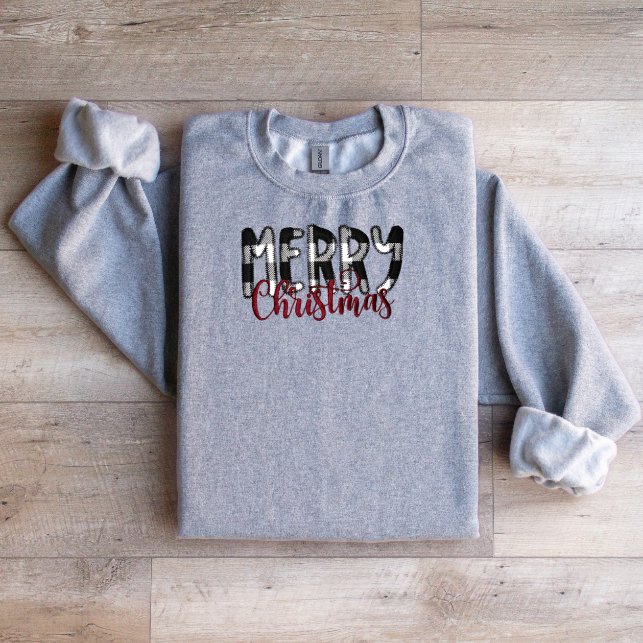 Buffalo Plaid Merry Christmas Applique Crewneck Sweatshirt