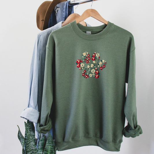 Floral Paw Print Crewneck Sweatshirt