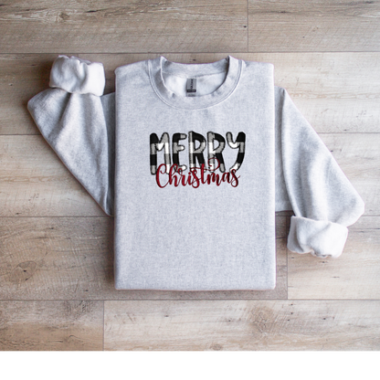 Buffalo Plaid Merry Christmas Applique Crewneck Sweatshirt