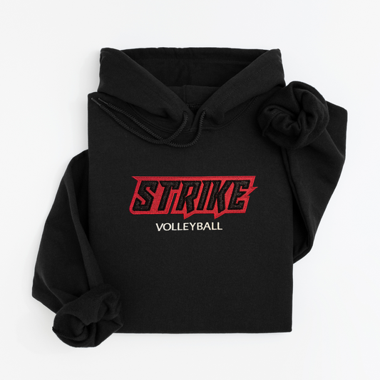 Strike Volleyball Club Exclusive Hoodie – Black Glitter with Red Embroidered Outline