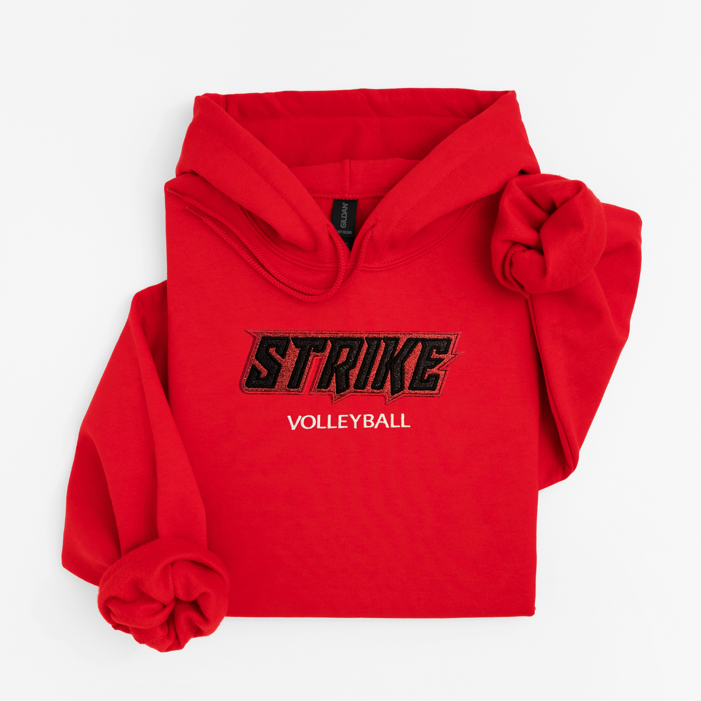 Strike Volleyball Club Exclusive Hoodie – Black Glitter with Red Glitter Outline